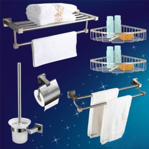 BỘ 6 PHỤ KIỆN PHÒNG TẮM INOX 304 CAO CẤP MERLER ML-HC310